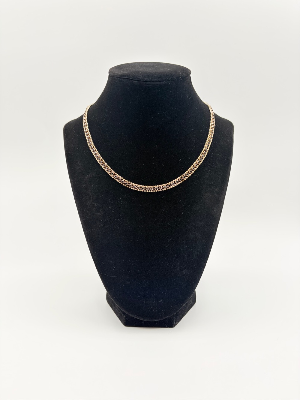 Black Crystal Choker Necklace with Warm Silver Tone Finish